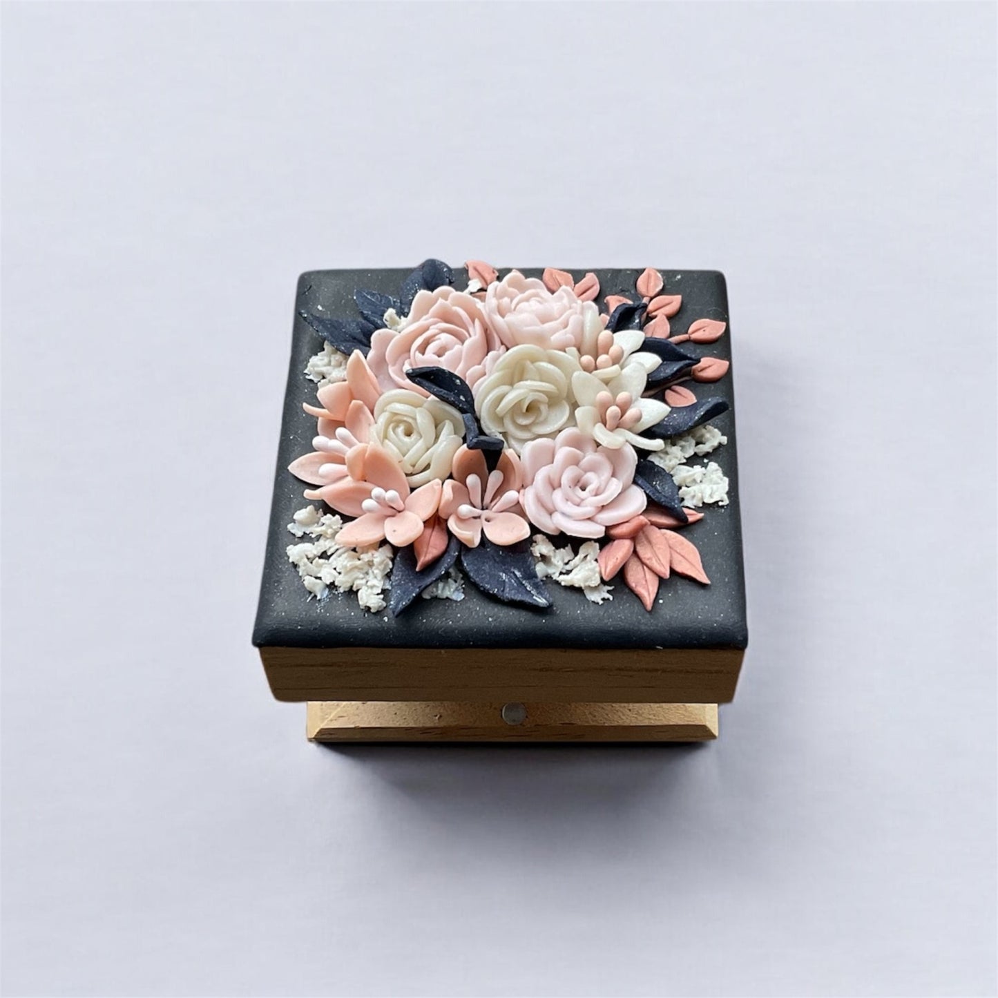 Flower Trinket Box with 3D Clay Floral Design