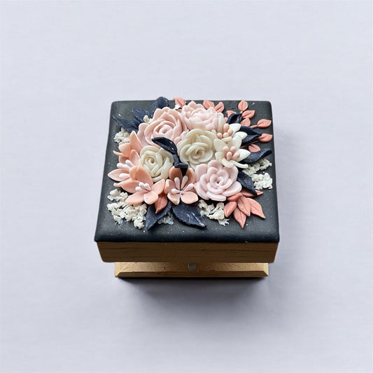 Flower Trinket Box with 3D Clay Floral Design