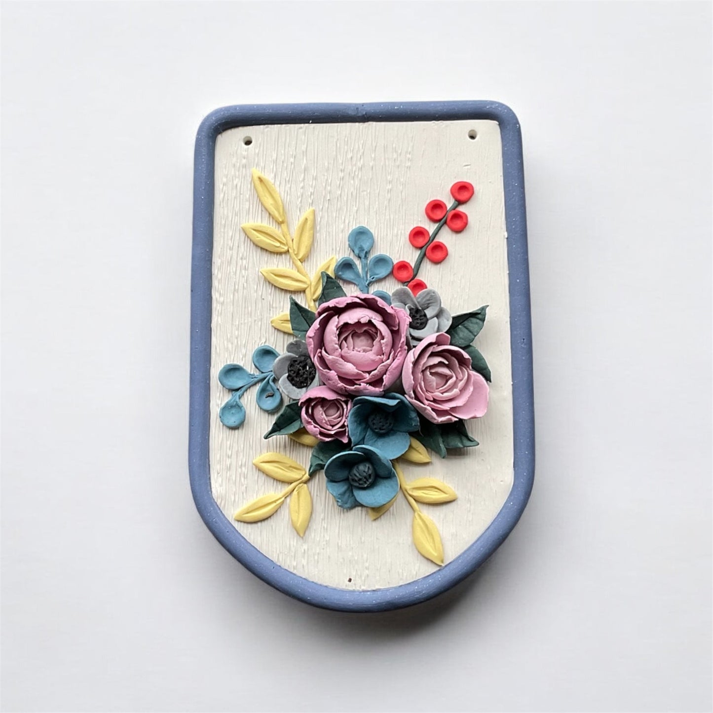 Blue Flower Frame - Handcrafted Floral Clay Wall Art