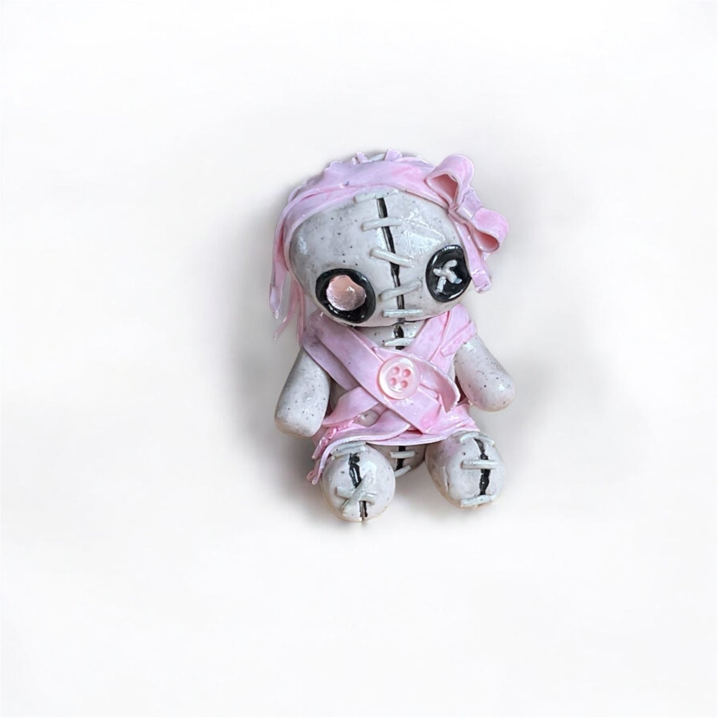 Creepy Cute Pink Voodoo Figurine - Handmade Voodoo Figurine