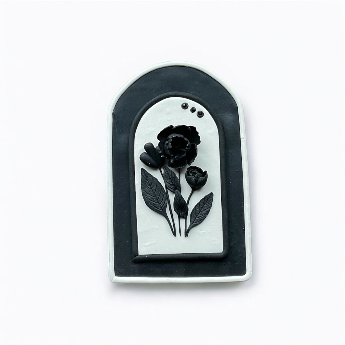 Midnight Bloom Arch - Black & White Handcrafted Floral Clay Art