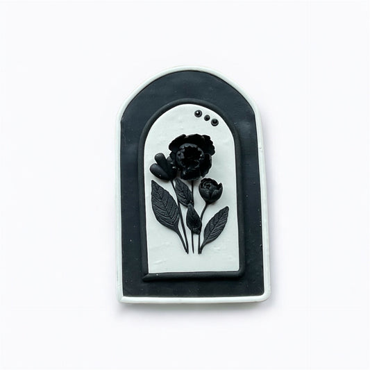 Midnight Bloom Arch - Black & White Handcrafted Floral Clay Art