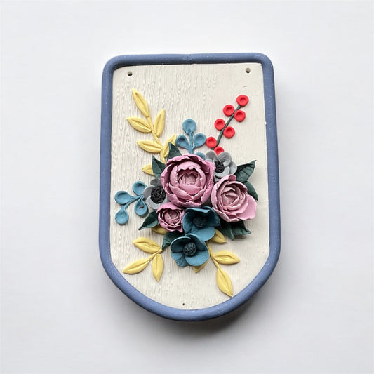 Blue Flower Frame - Handcrafted Floral Clay Wall Art