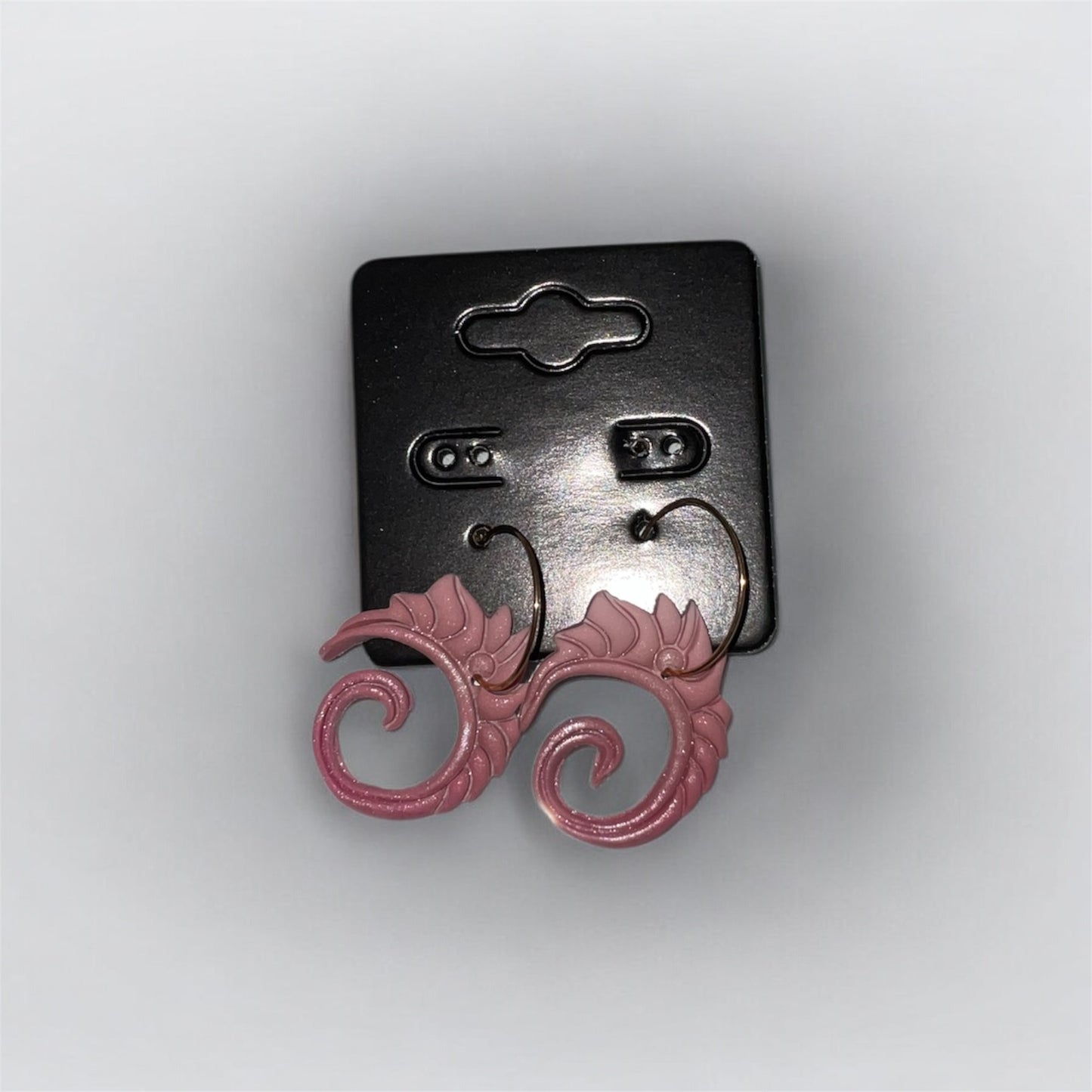 Handcrafted Pink Swirl Leaf Hoop Earrings