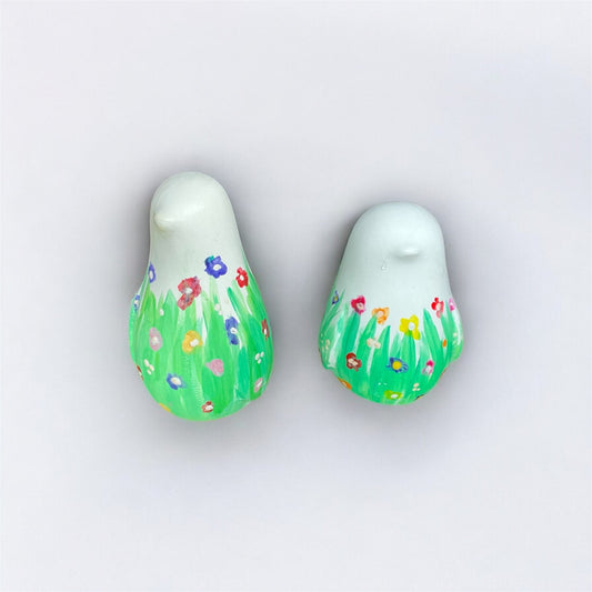 Hand-Painted Spring Meadow Bird Figures (Set of 2)