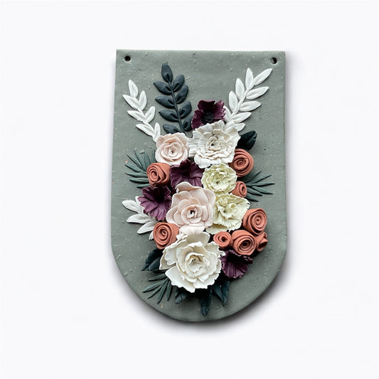Neutral Flower Wall Plaque - Handcrafted Floral Clay Wall Art