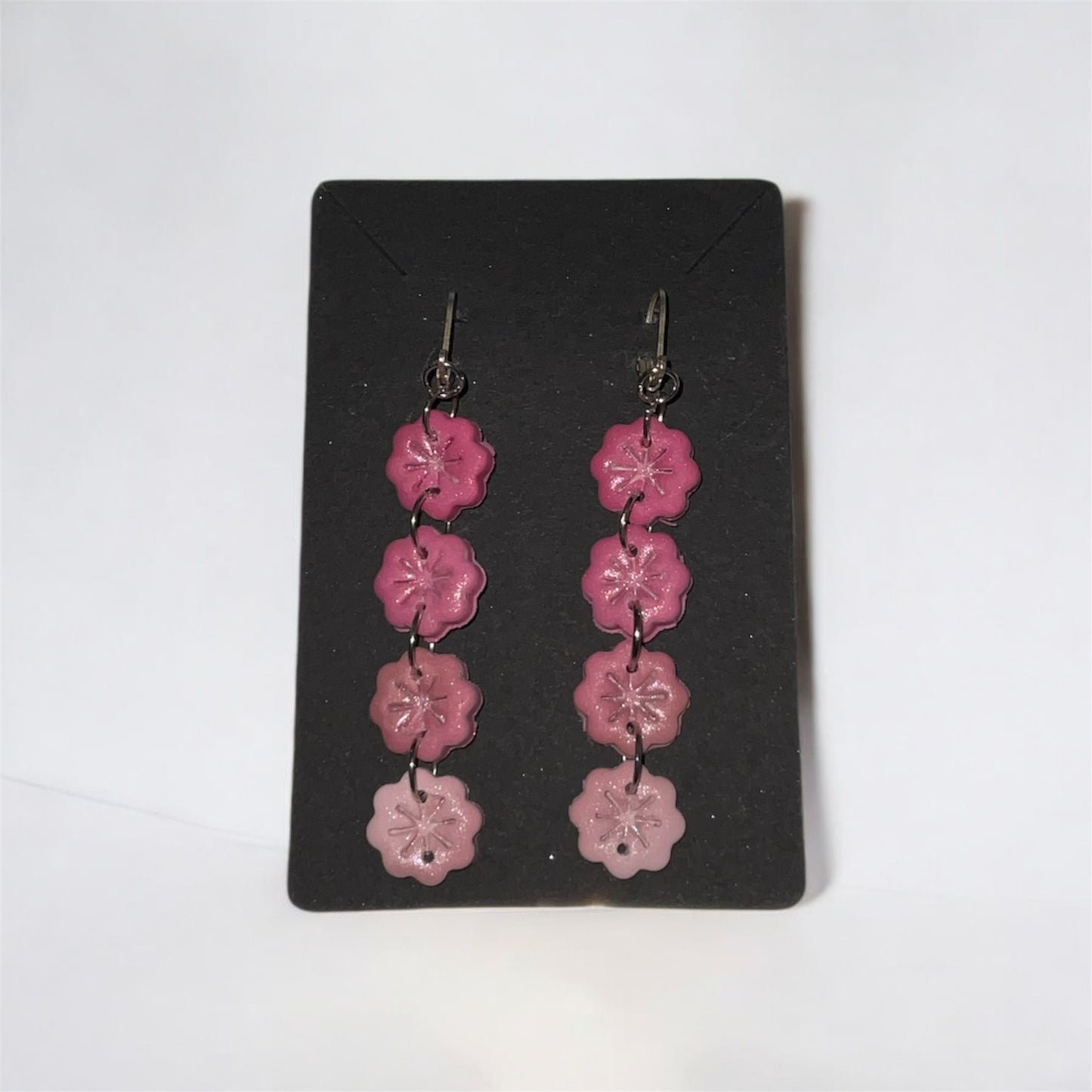 Handcrafted Gradient Pink Flower Dangle Earrings