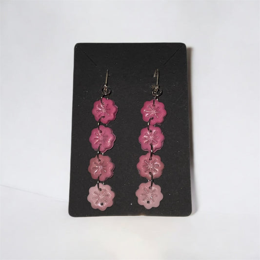 Handcrafted Gradient Pink Flower Dangle Earrings