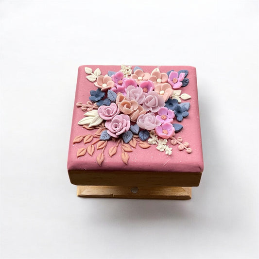 Flower Trinket Box with 3D Clay Floral Design