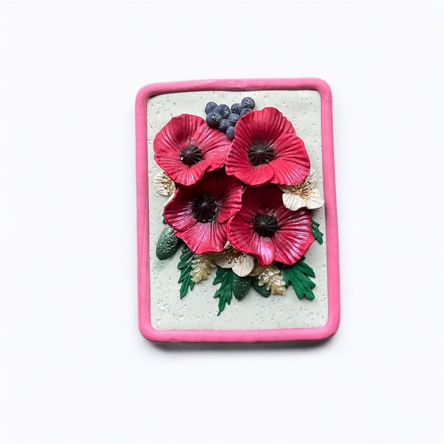 Crimson Poppy Bloom Frame - Handcrafted Floral Clay Wall Art