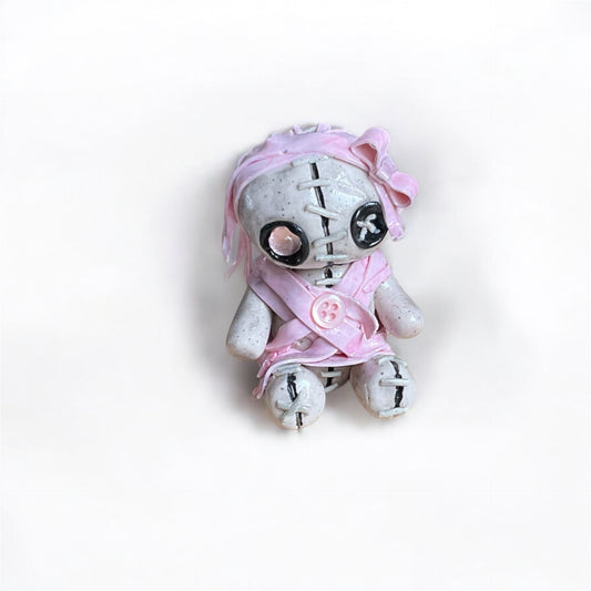 Creepy Cute Pink Voodoo Figurine - Handmade Voodoo Figurine